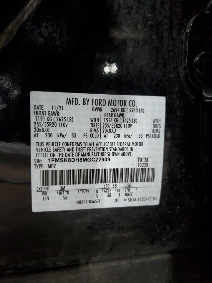 1FMSK8DH8MGC22909 2021 Ford Explorer Xlt