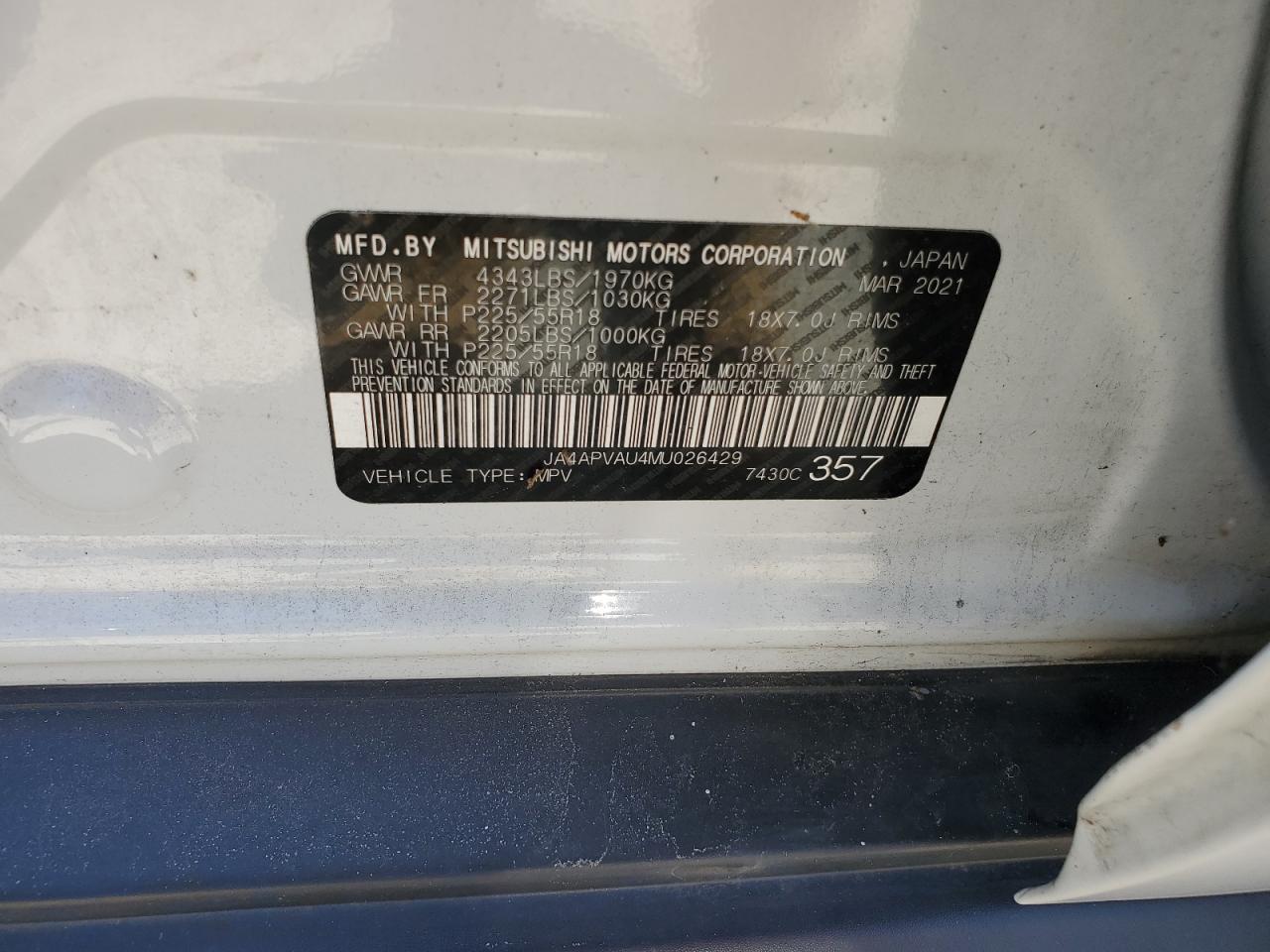 JA4APVAU4MU026429 2021 Mitsubishi Outlander Sport Se