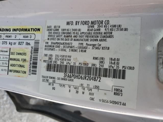 2018 Ford Fusion Se VIN: 3FA6P0HD6JR204872 Lot: 61137224