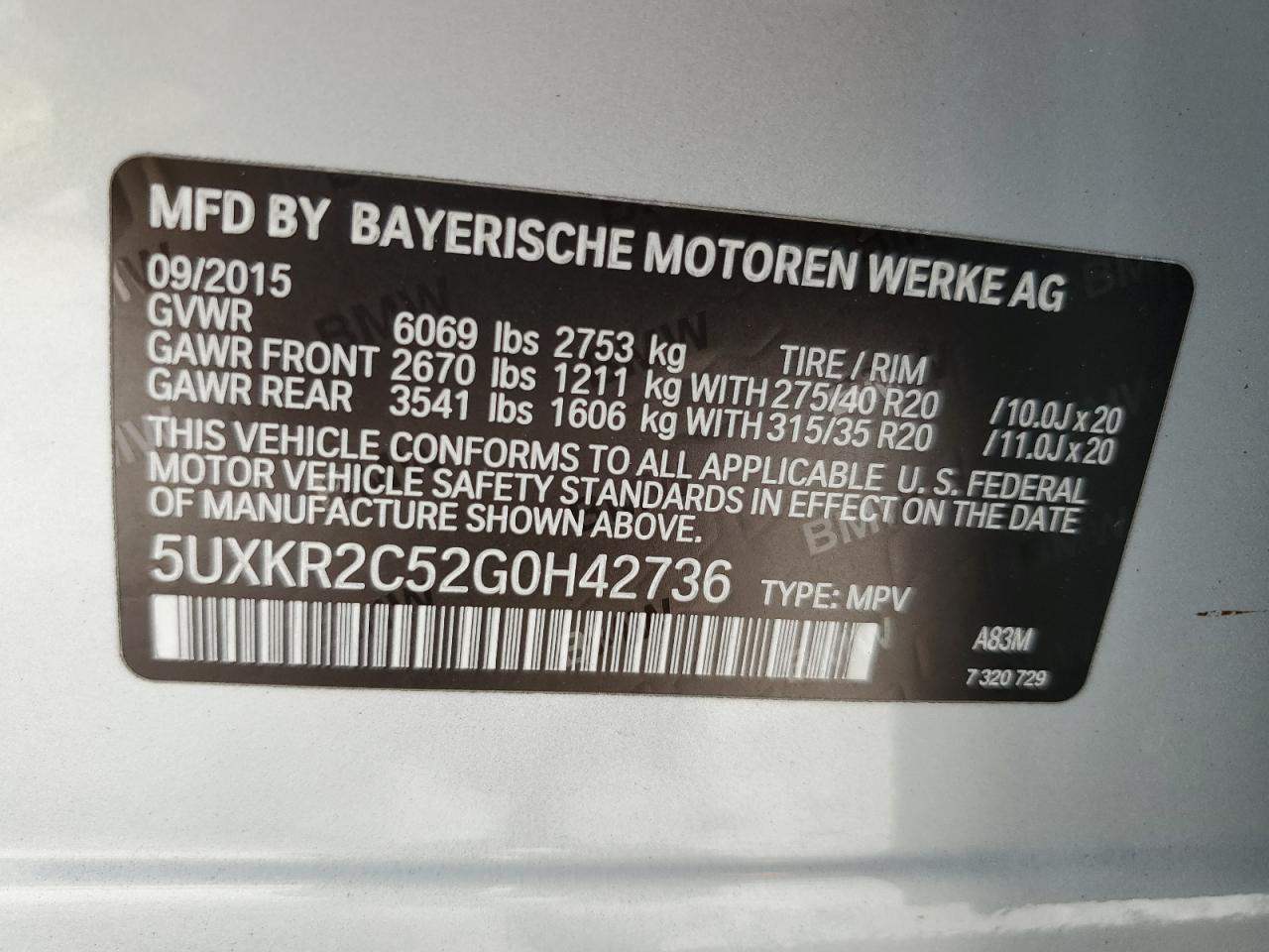 5UXKR2C52G0H42736 2016 BMW X5 Sdrive35I