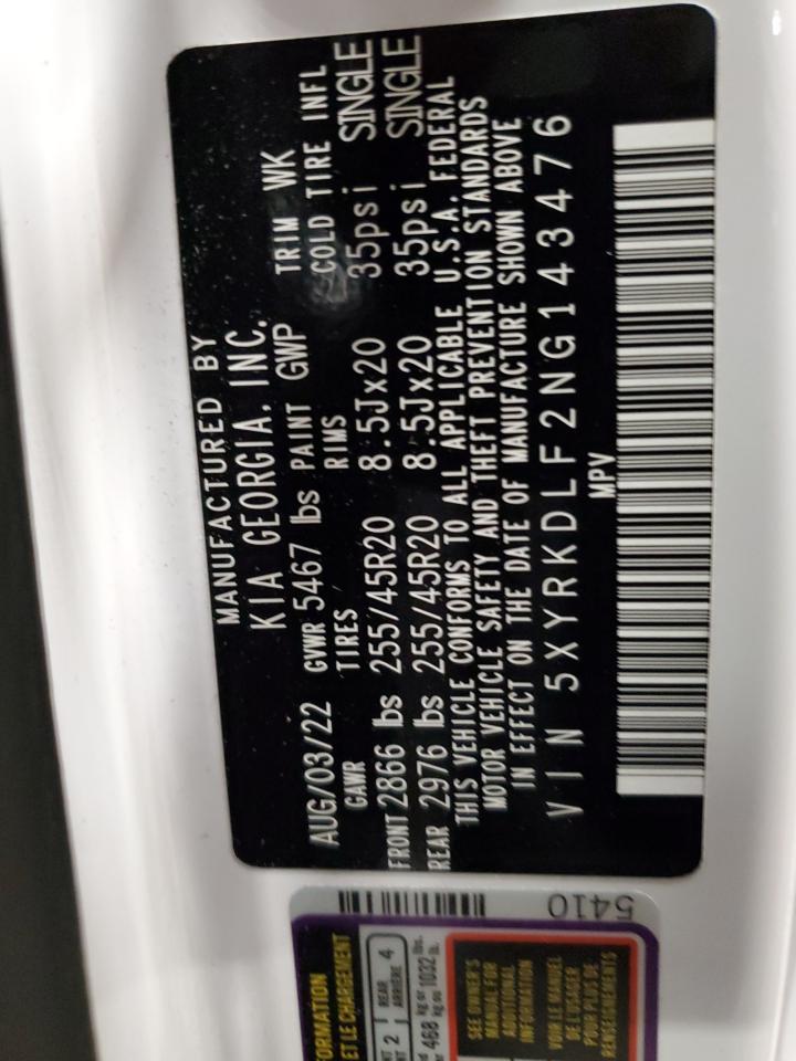 5XYRKDLF2NG143476 2022 Kia Sorento Sx