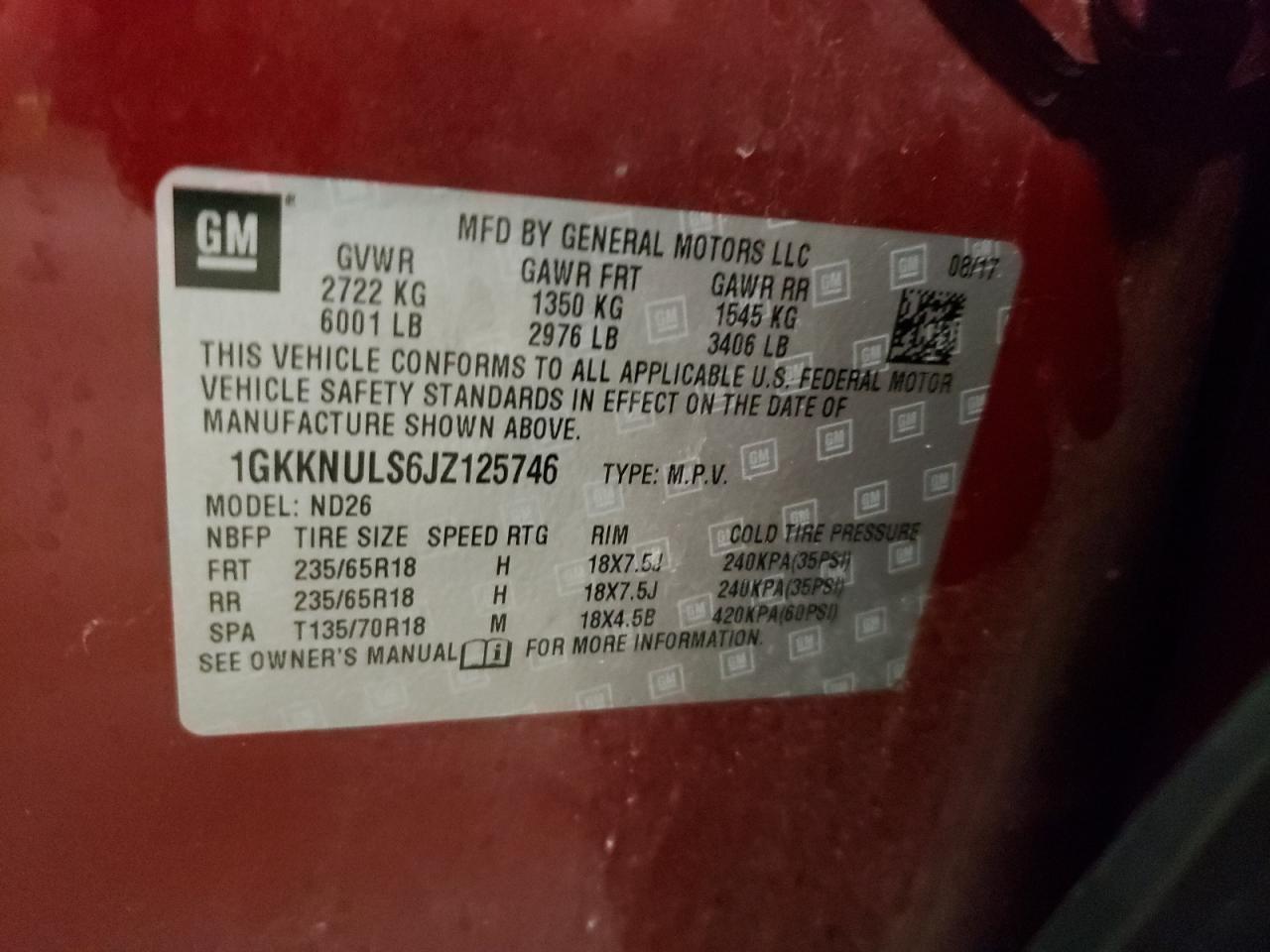 1GKKNULS6JZ125746 2018 GMC Acadia Slt-1