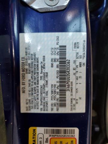 2016 Ford Fusion S Hybrid VIN: 3FA6P0UU2GR203362 Lot: 62654904