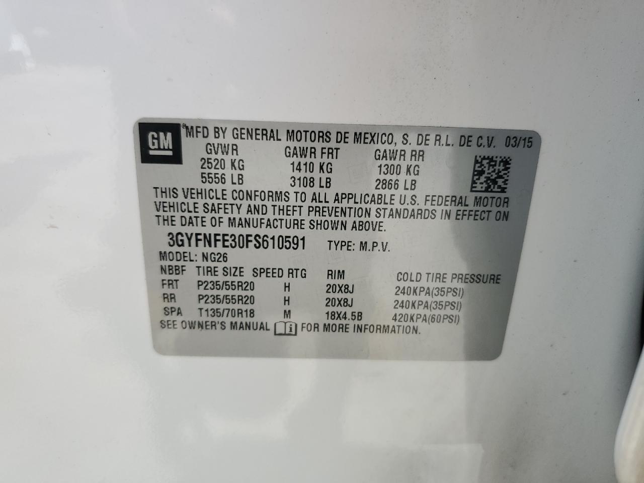 3GYFNFE30FS610591 2015 Cadillac Srx Performance Collection