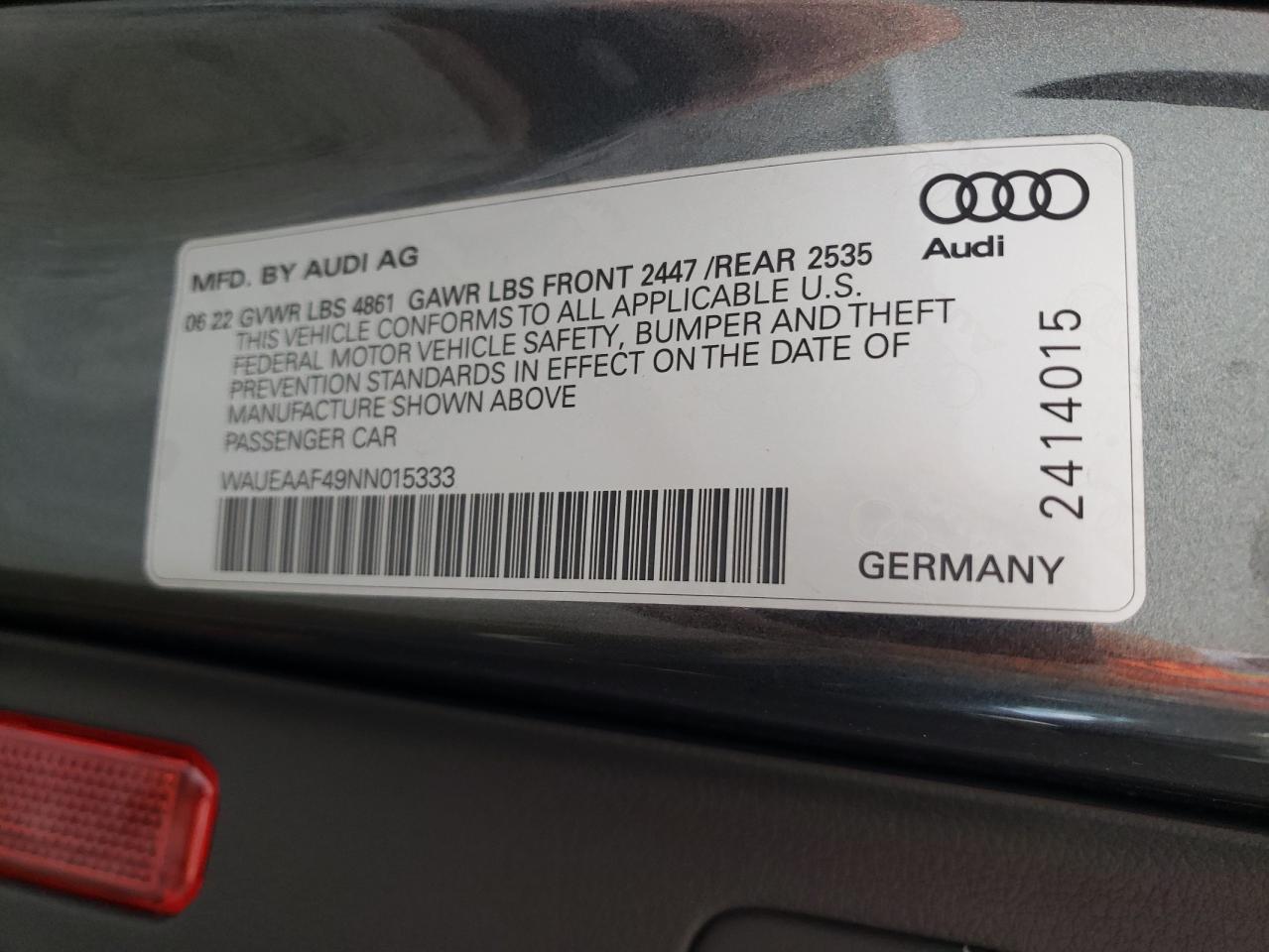 WAUEAAF49NN015333 2022 Audi A4 Premium Plus 45