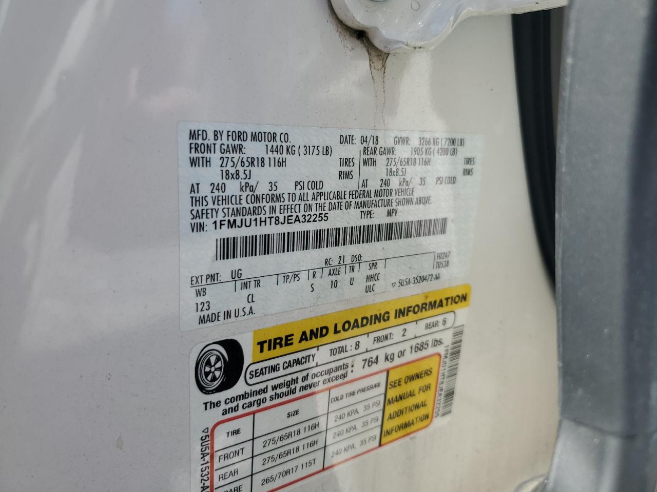 1FMJU1HT8JEA32255 2018 Ford Expedition Xlt