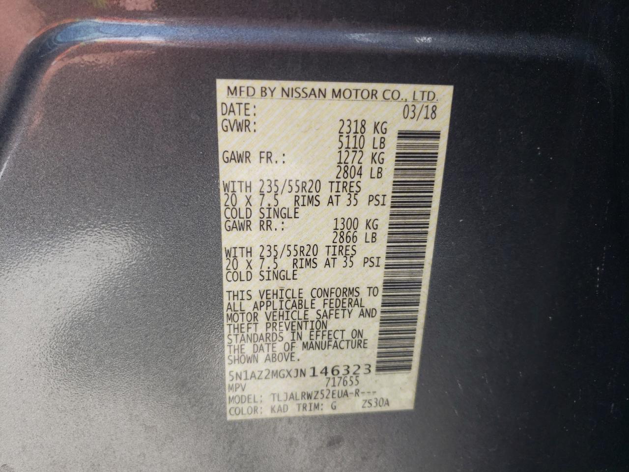 5N1AZ2MGXJN146323 2018 Nissan Murano S