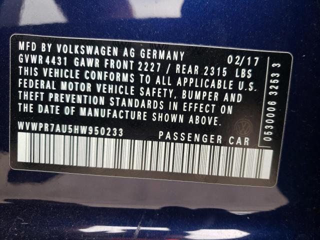 2017 Volkswagen E-Golf Sel Premium VIN: WVWPR7AU5HW950233 Lot: 62791244