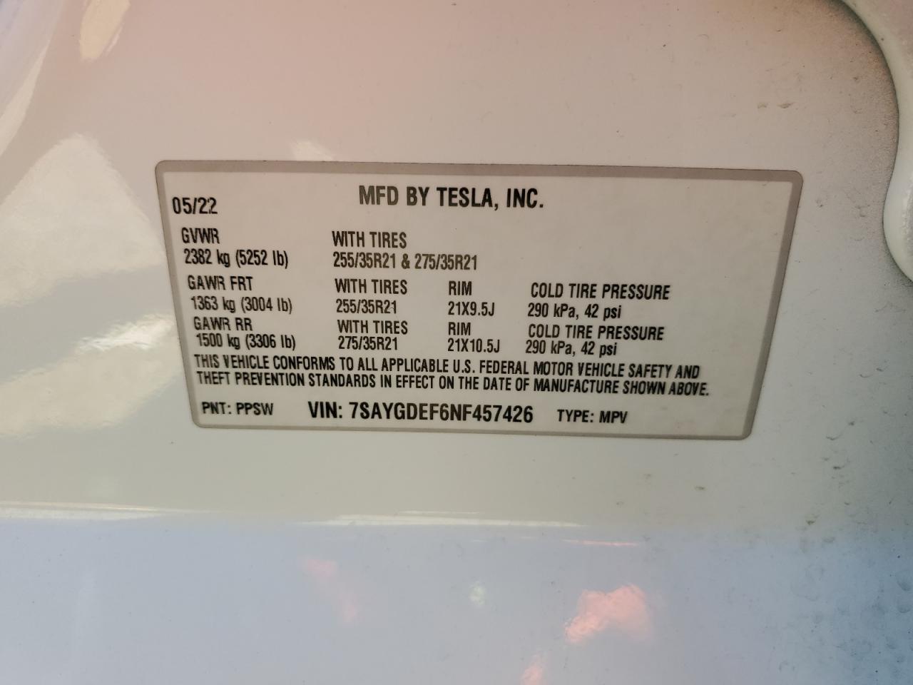 7SAYGDEF6NF457426 2022 Tesla Model Y