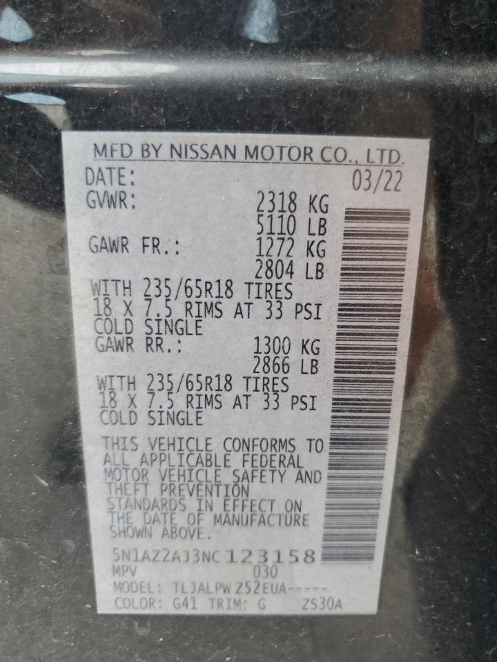 5N1AZ2AJ3NC123158 2022 Nissan Murano S