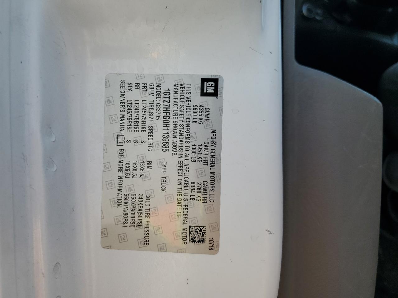 1GTZ7HFG0H1139685 2017 GMC Savana G3500