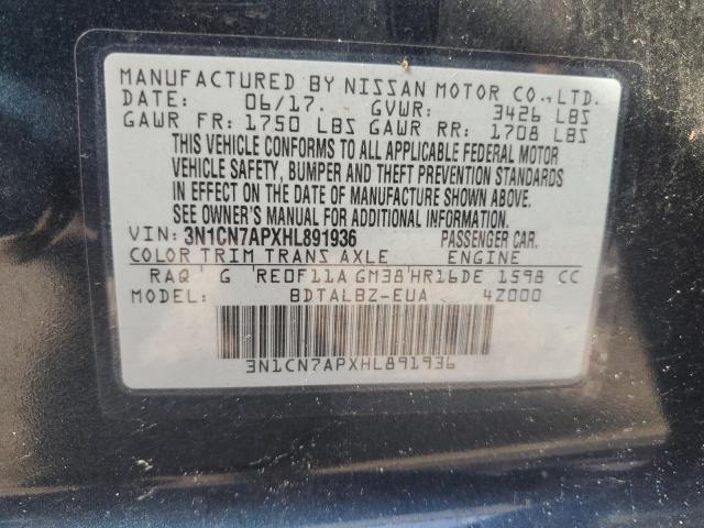 2017 Nissan Versa S VIN: 3N1CN7APXHL891936 Lot: 61287524