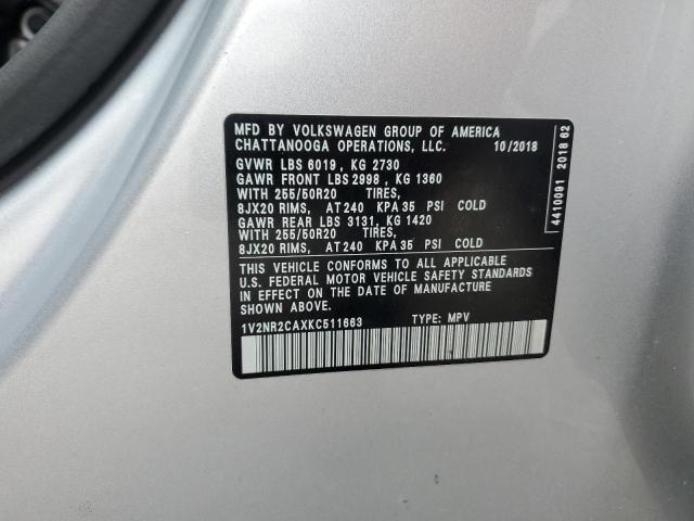 2019 VOLKSWAGEN ATLAS SEL 1V2NR2CAXKC511663