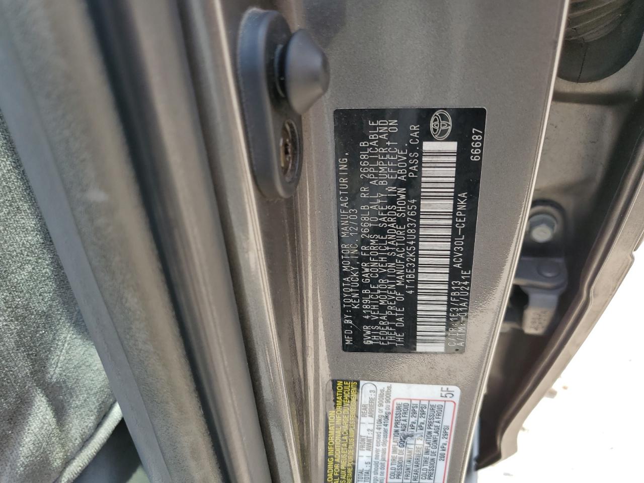 4T1BE32K54U837654 2004 Toyota Camry Le