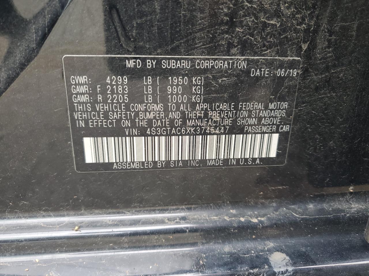 4S3GTAC6XK3745447 2019 Subaru Impreza Premium