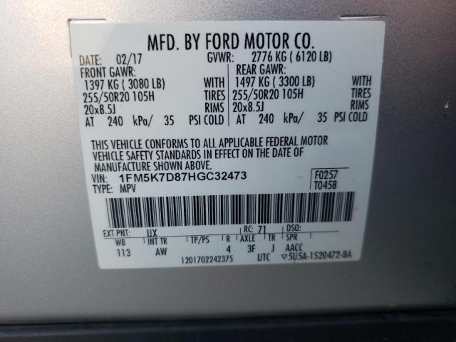 2017 Ford Explorer Xlt VIN: 1FM5K7D87HGC32473 Lot: 62557694