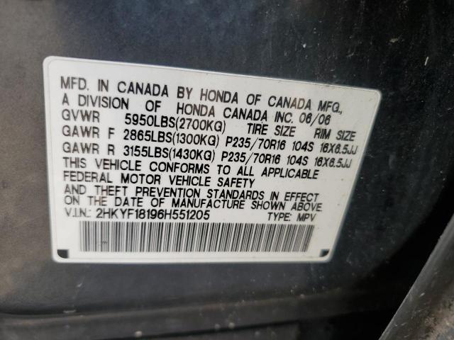 2006 Honda Pilot Lx VIN: 2HKYF18196H551205 Lot: 62306774