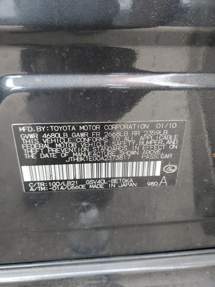 JTHBK1EG0A2373817 2010 Lexus Es 350