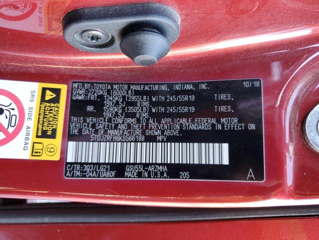 VIN 5TDJZRFH6KS566188 2019 Toyota Highlander, SE no.13