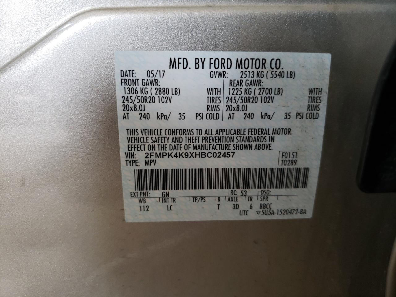 2FMPK4K9XHBC02457 2017 Ford Edge Titanium