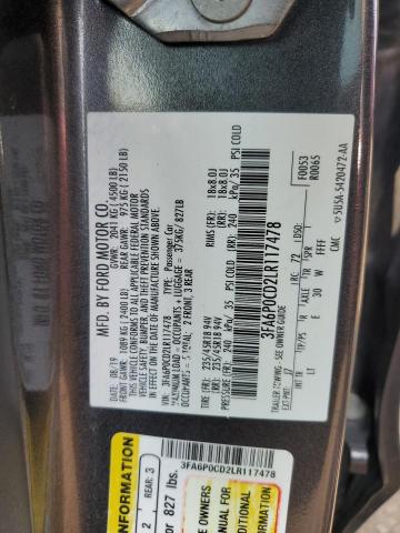 2020 FORD FUSION SEL - 3FA6P0CD2LR117478