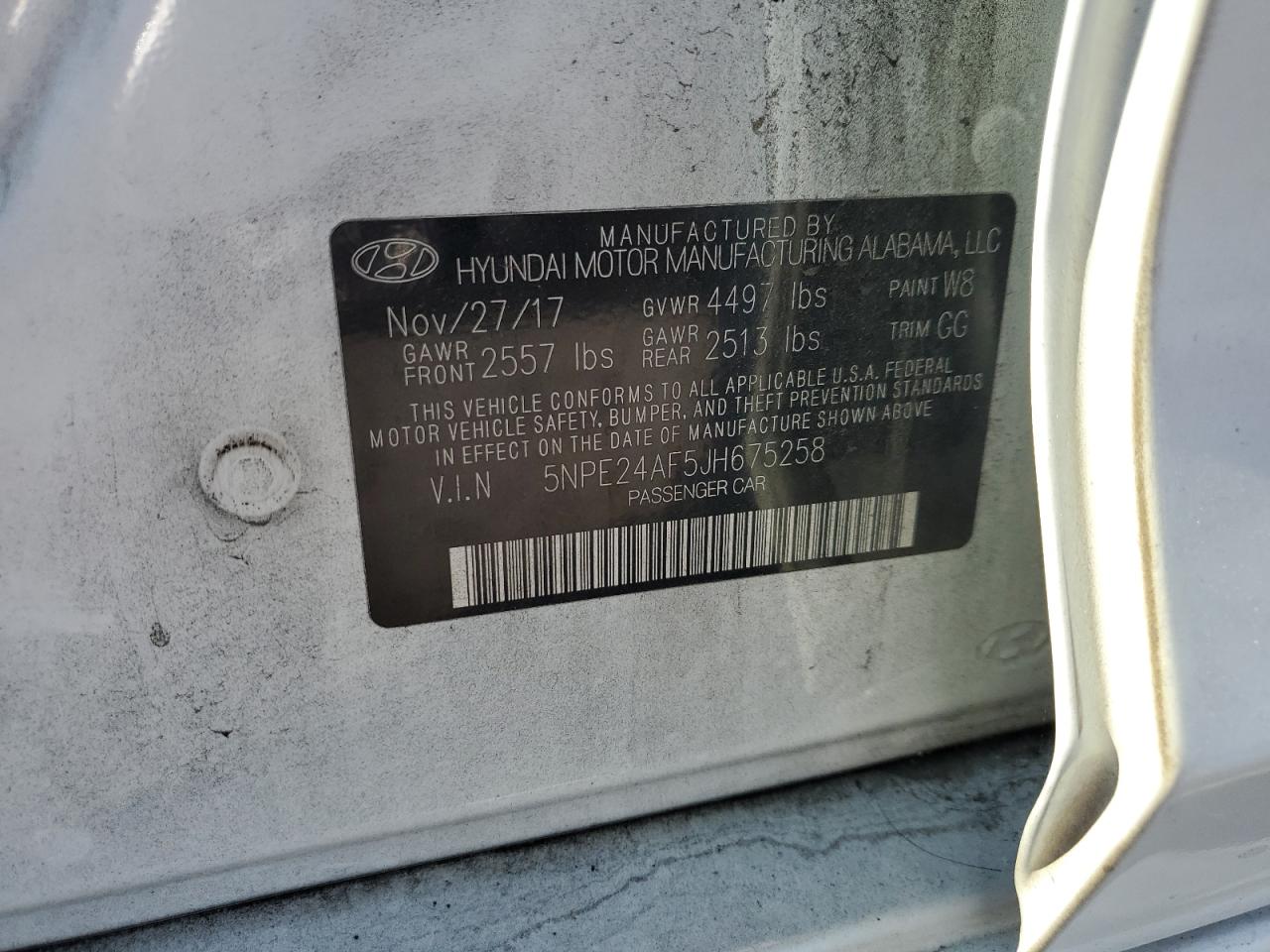 5NPE24AF5JH675258 2018 Hyundai Sonata Se