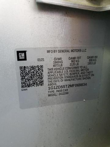 2021 Chevrolet Malibu Lt VIN: 1G1ZD5ST2MF069834 Lot: 61676314