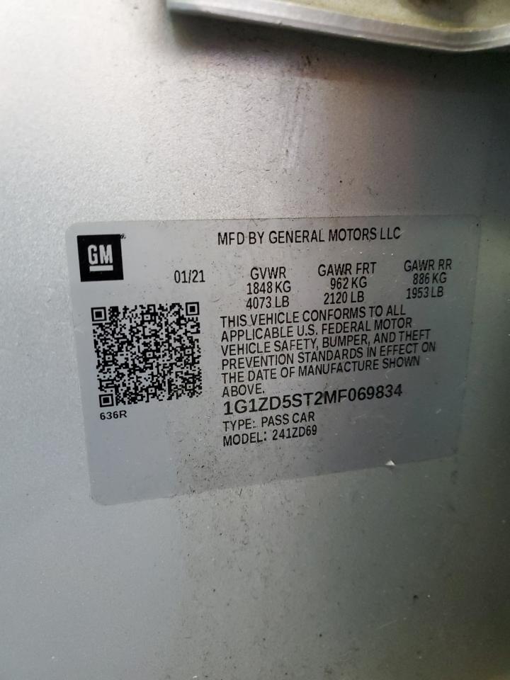 1G1ZD5ST2MF069834 2021 Chevrolet Malibu Lt
