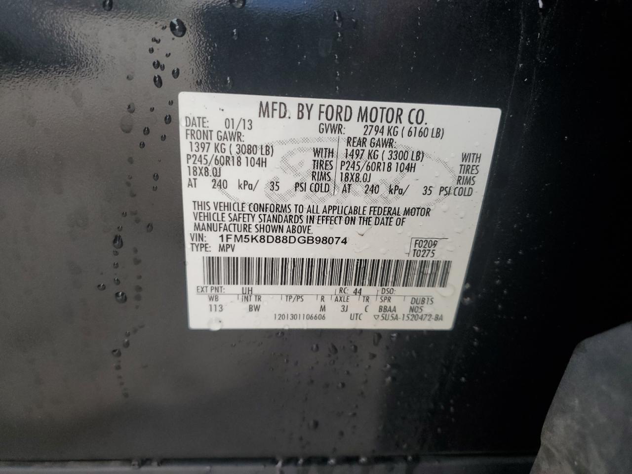 1FM5K8D88DGB98074 2013 Ford Explorer Xlt