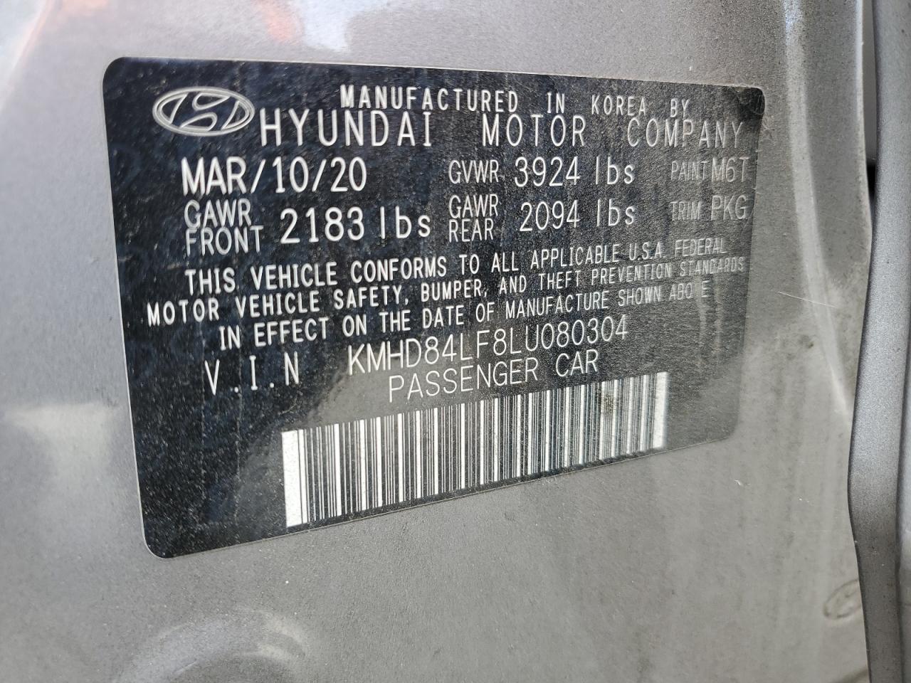 Lot #2876401817 2020 HYUNDAI ELANTRA SE