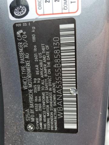 2005 BMW 525 I VIN: WBANA53555B858130 Lot: 61995884