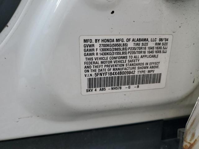 2004 Honda Pilot Ex VIN: 5FNYF184X4B009942 Lot: 61239374