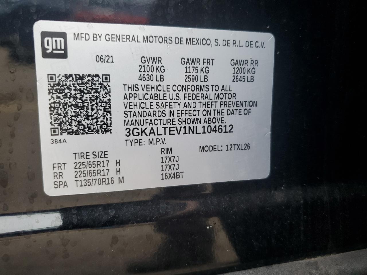 3GKALTEV1NL104612 2022 GMC Terrain Sle