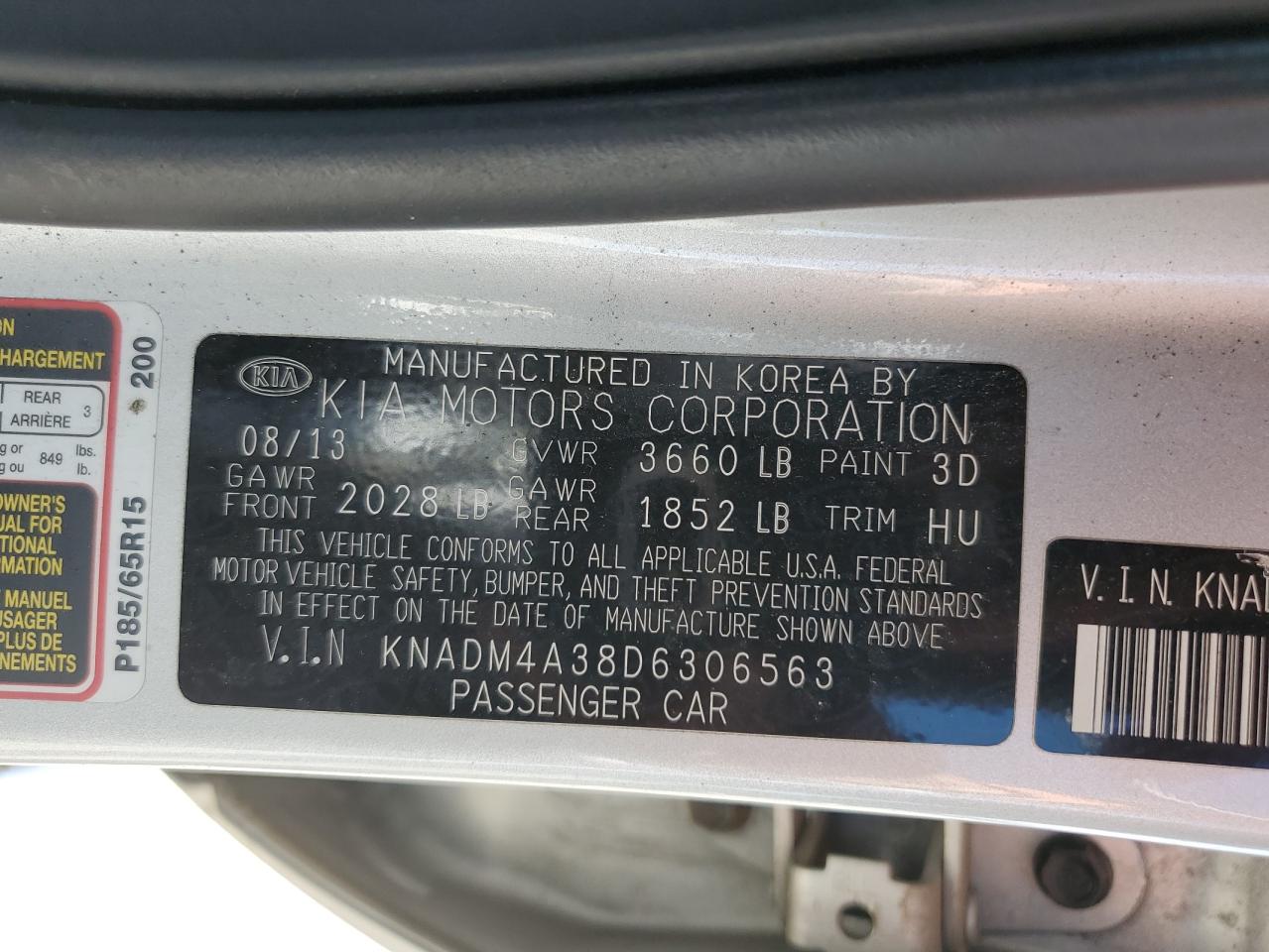 KNADM4A38D6306563 2013 Kia Rio Lx