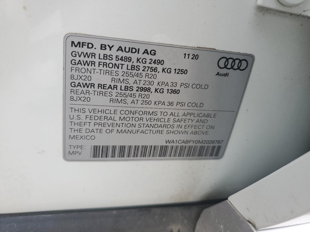 WA1CABFY0M2026797 2021 Audi Q5 Prestige