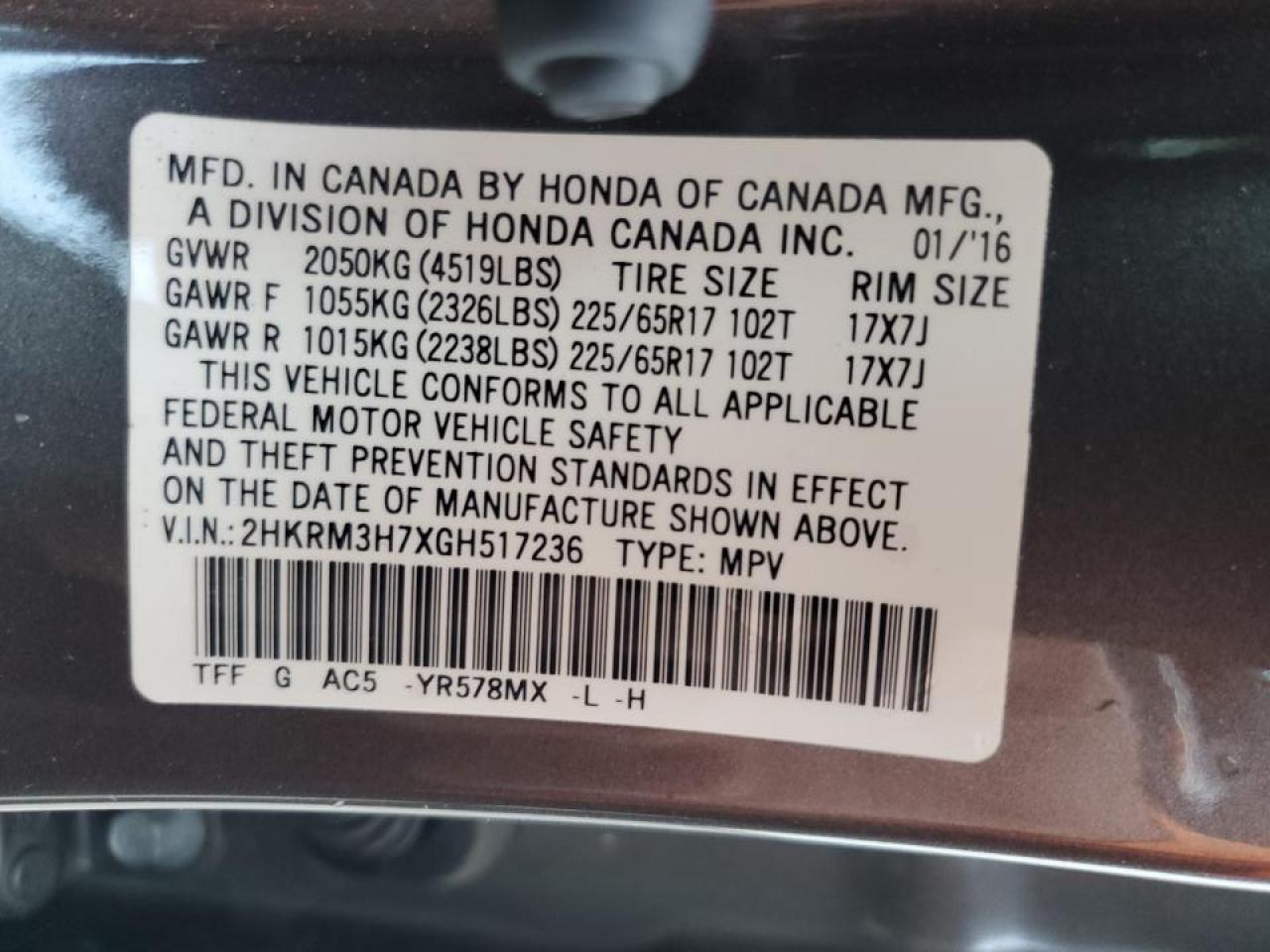 2HKRM3H7XGH517236 2016 Honda Cr-V Exl