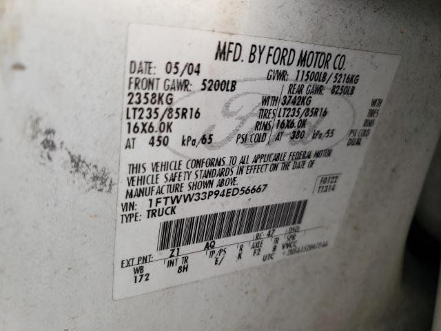 2004 Ford F350 Super Duty VIN: 1FTWW33P94ED56667 Lot: 62612334