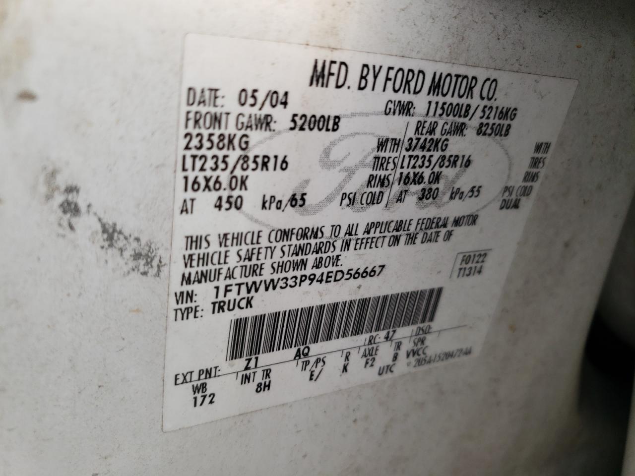 1FTWW33P94ED56667 2004 Ford F350 Super Duty