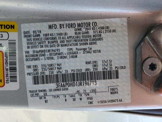 VIN 3FA6P0HD1JR196793 2018 Ford Fusion, SE no.12