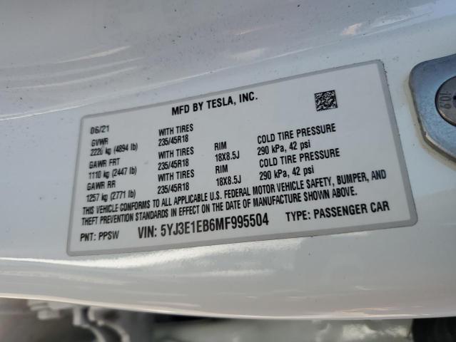 VIN 5YJ3E1EB6MF995504 2021 Tesla MODEL 3 no.12