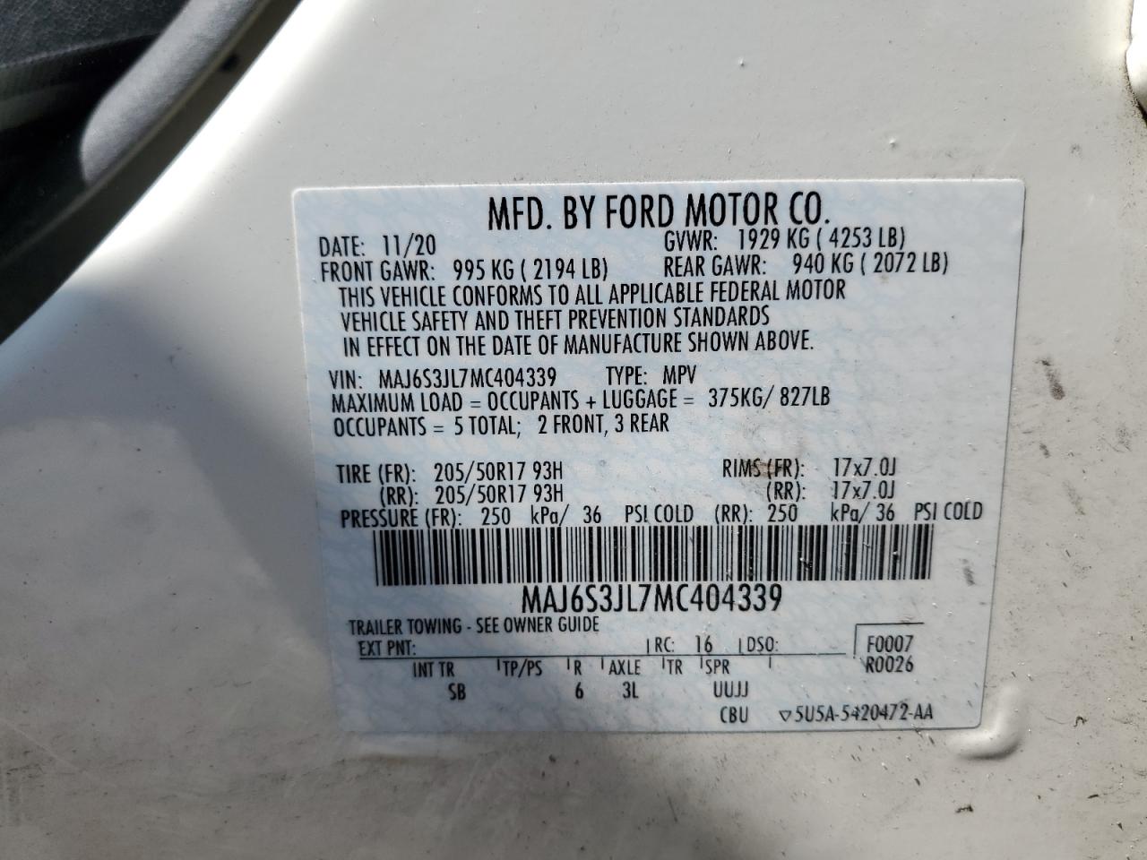 MAJ6S3JL7MC404339 2021 Ford Ecosport Ses