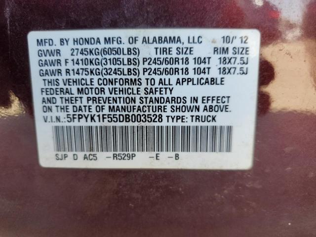 2013 Honda Ridgeline Rtl VIN: 5FPYK1F55DB003528 Lot: 62066414