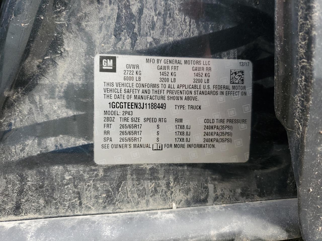 1GCGTEEN3J1188449 2018 Chevrolet Colorado Zr2