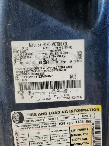 2013 Ford F150 Supercrew VIN: 1FTFW1ET7DFA04843 Lot: 60907214