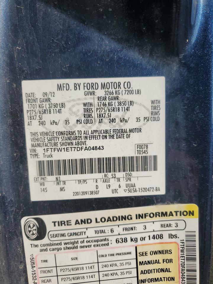 1FTFW1ET7DFA04843 2013 Ford F150 Supercrew