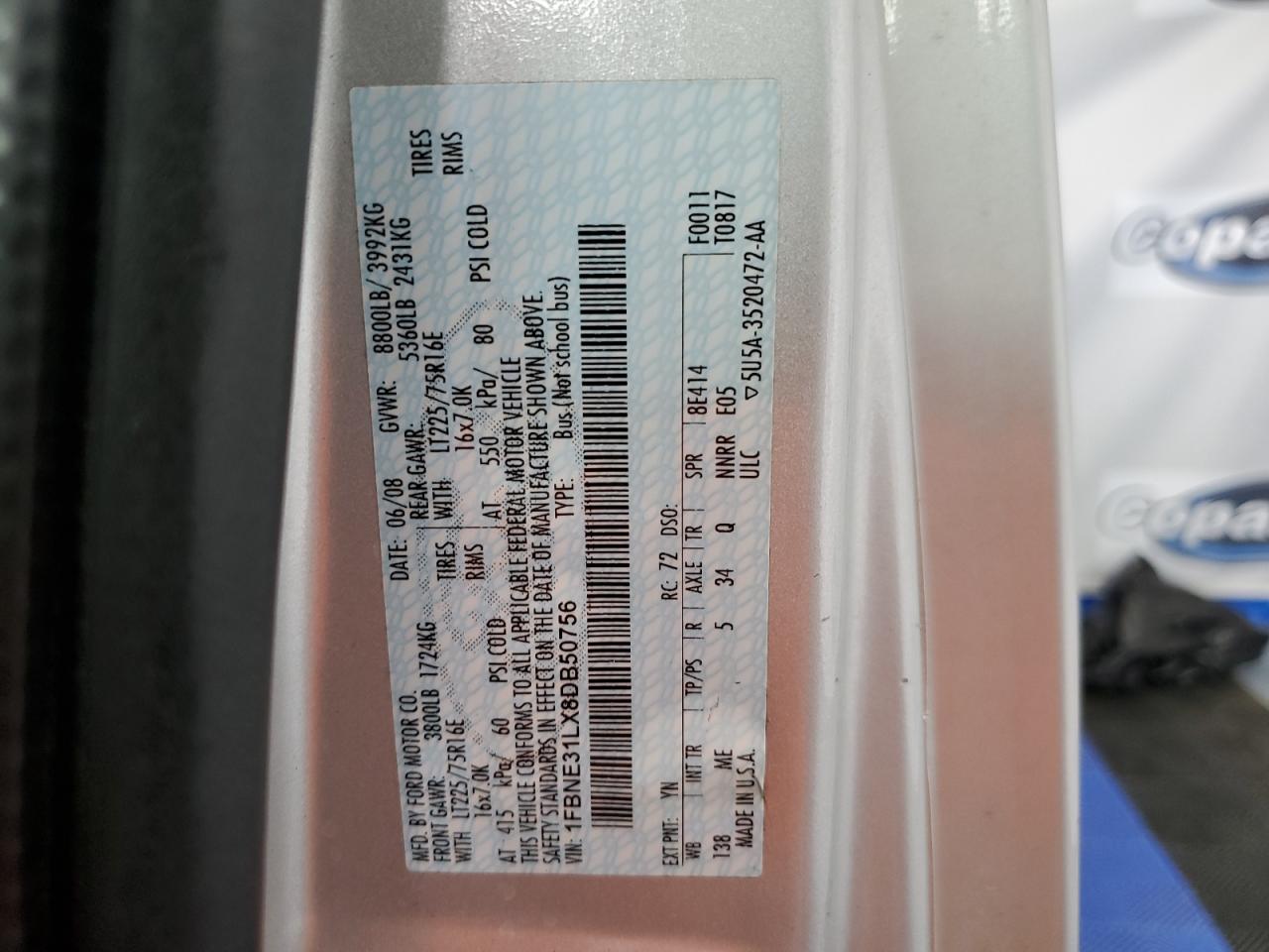 1FBNE31LX8DB50756 2008 Ford Econoline E350 Super Duty Wagon