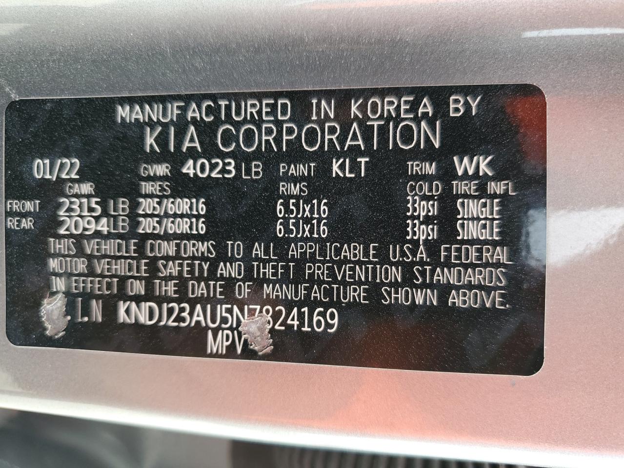 KNDJ23AU5N7824169 2022 Kia Soul Lx