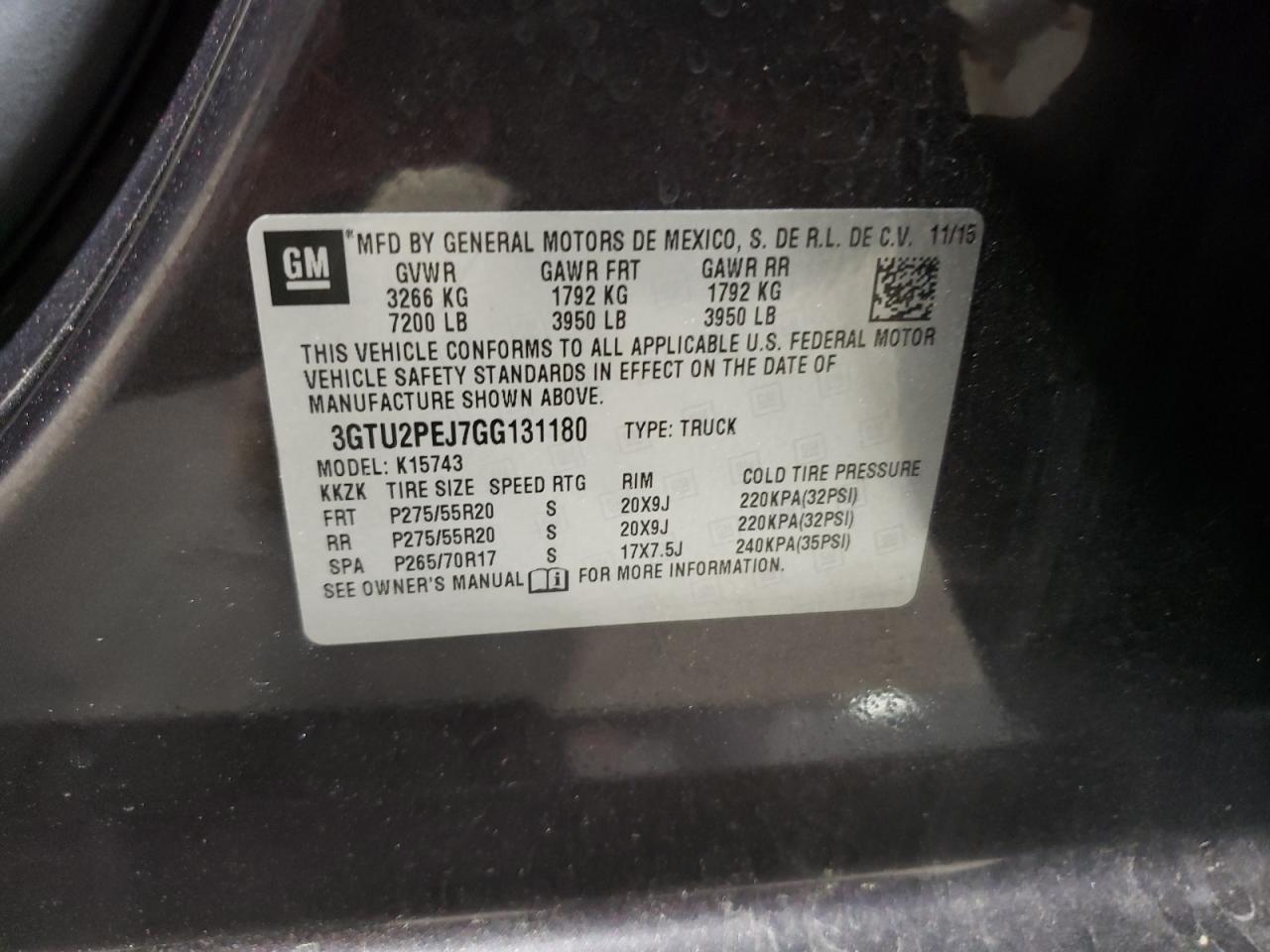 3GTU2PEJ7GG131180 2016 GMC Sierra K1500 Denali