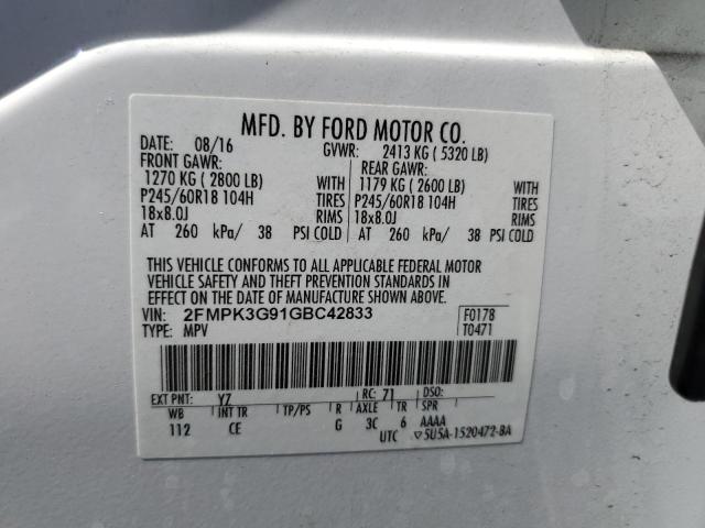 2016 Ford Edge Se VIN: 2FMPK3G91GBC42833 Lot: 55212584