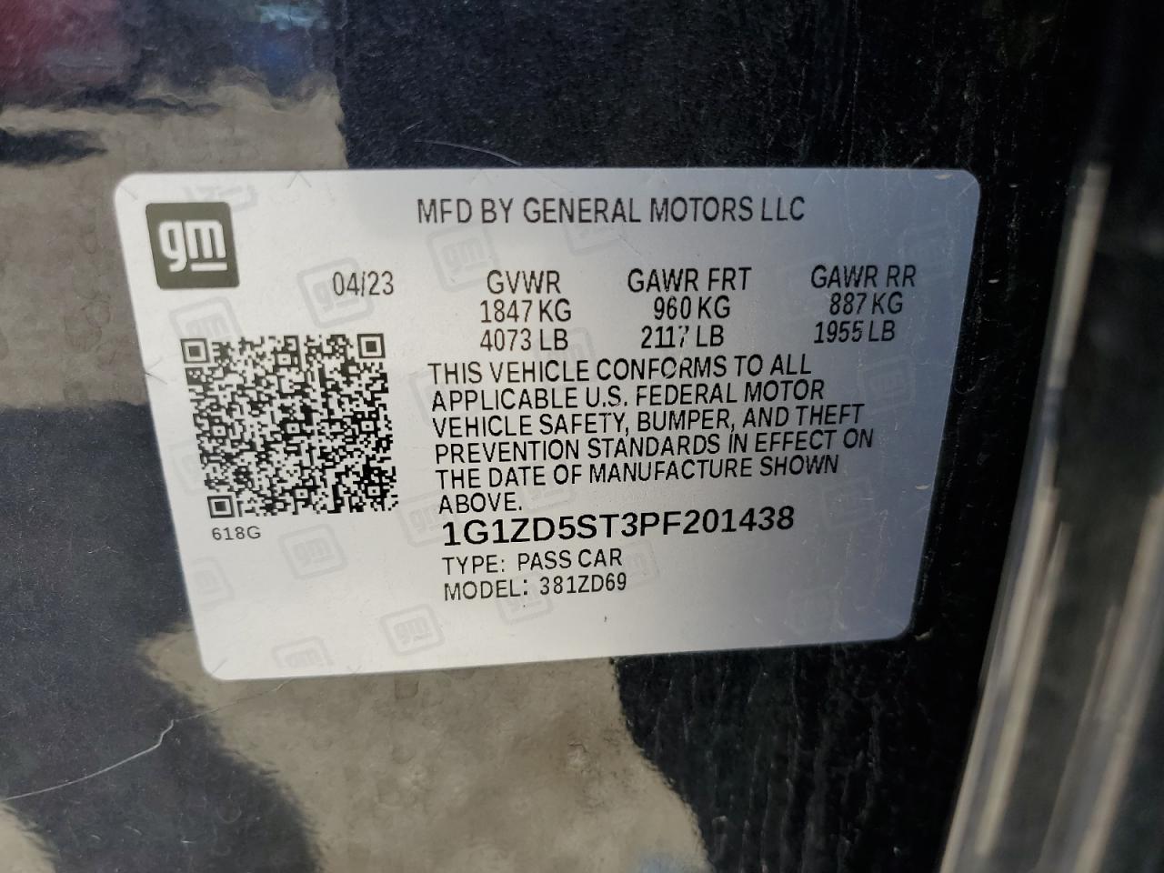 1G1ZD5ST3PF201438 2023 Chevrolet Malibu Lt